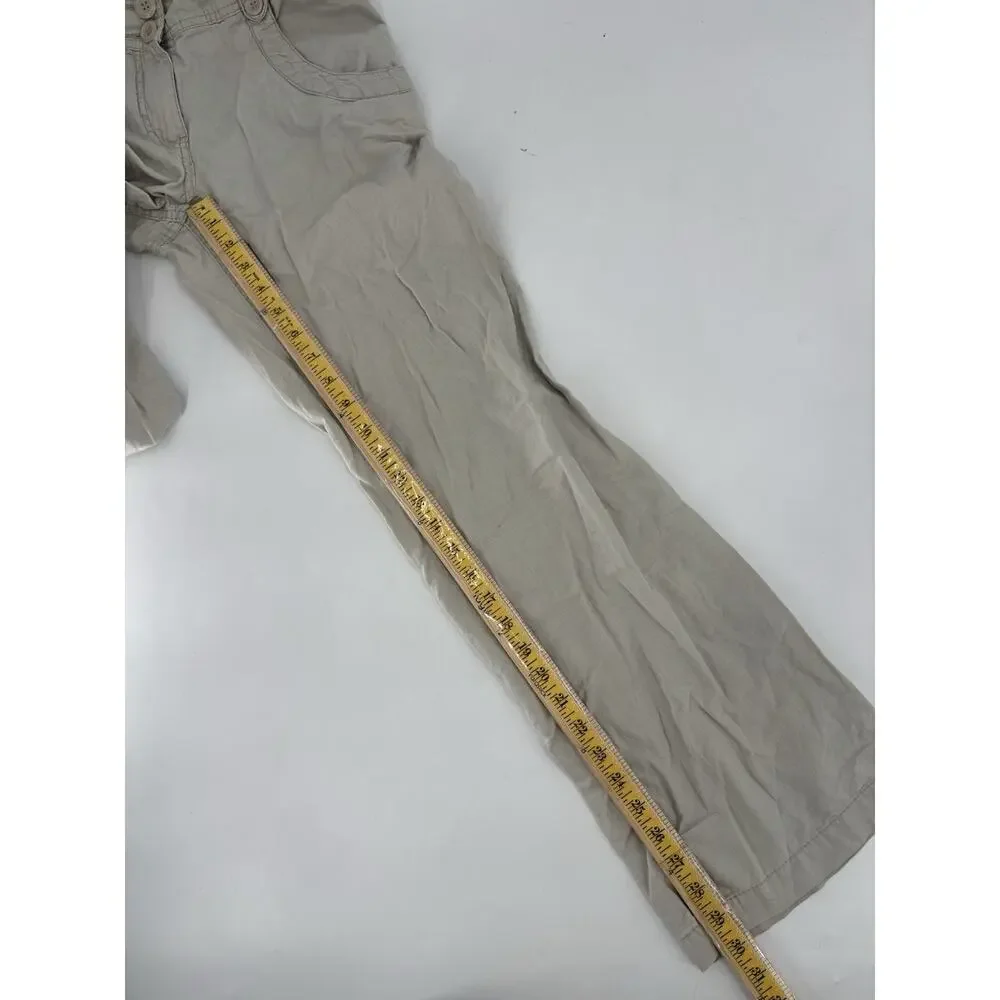 H&M Pants Womens 6 Beige Linen Cotton Pockets Straight Leg Comfort Mid Rise